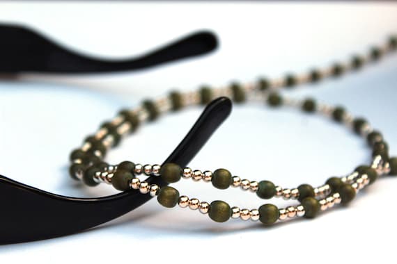 Silver and Green Eyeglass Holder Beaded Chain