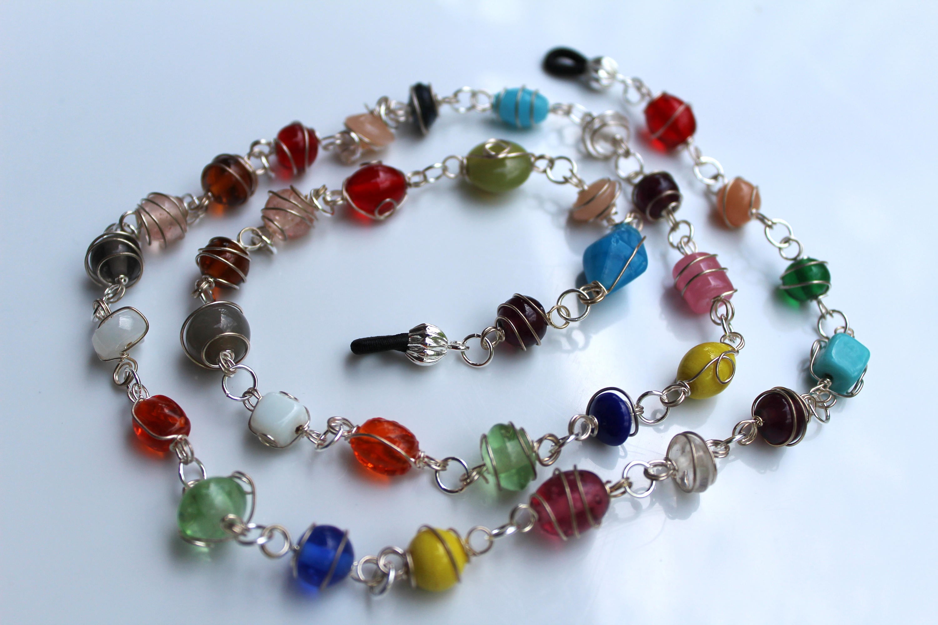 Eyeglass Chain, Colorful Wire Wrapped Glass Necklace, Unique Chain for