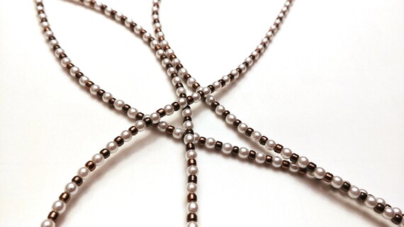 Bronze and White Bead Eyeglass Chain, Minimalist Tiny Bead Glasses Chain