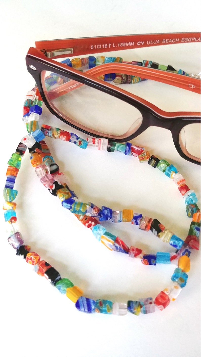 Eyeglass Holder, Colorful Beaded Eyeglass Chain, Millefiori Reading Glasses Lanyard,Chain for Glasses Holder, Birthday Gift Idea image 4