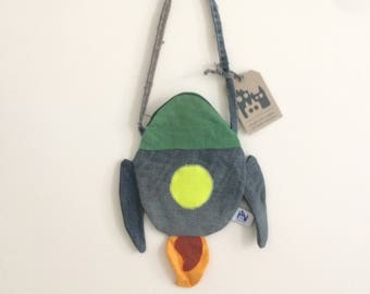 Rocket Shoulder Bag Child Upcycled denim textile Toddler gift