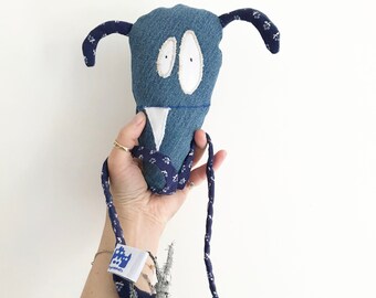 Upcycle denim soft cuddly monster blue Upcycle denim - upcycle vintage clothes Sustainable soft gift Amsterdam