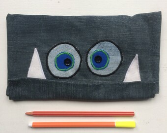Monster Etui Pencil case Pouch Denim upcycled textile children's gift back to school
