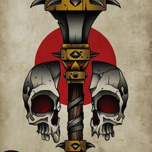 It&#39;s Clobberin&#39; Time, Neo-Traditional Tattoo Flash, Old School, Art Print 12x16