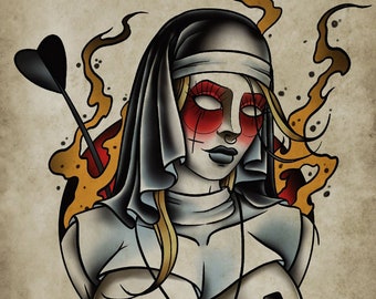 The Sinner, Neo-Traditional Tattoo Flash, Old School, Art Print 12x16