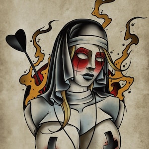 The Sinner, Neo-Traditional Tattoo Flash, Old School, Art Print 12x16 image 1