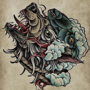 Clever Disguise, Wolf Sheep Clothing, Neo-Traditional Tattoo Flash, Old School, Art Print 12x16