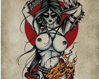 Arise From The Ashes, Burning Church, Neo-Traditional Tattoo Flash, Old School, Art Print 12x16