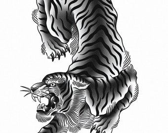 Japanese Tiger Crawling Tiger Traditional Tiger Flash Black - Etsy Denmark Japanese Tiger Crawling Tiger Traditional Tiger Flash Black - Etsy Denmark