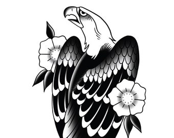 Proud Eagle, Tattoo, Traditional Flash, Black and White, Old School, Art Print 12x16