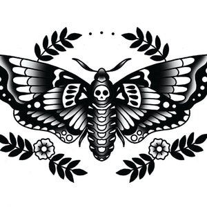 Death Head Moth, Traditional Tattoo Flash, Old School, Art Print 16x12 ...