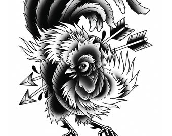Rooster Tattoo Print Etsy