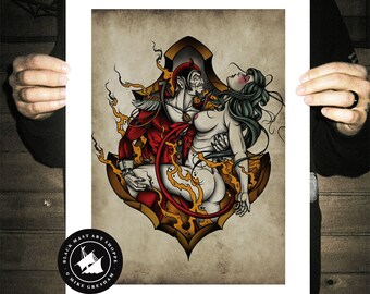 Dance With the Devil, Neo-traditional Tattoo Flash, Old School