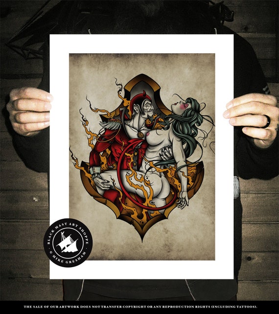 Dance With the Devil, Neo-traditional Tattoo Flash, Old School
