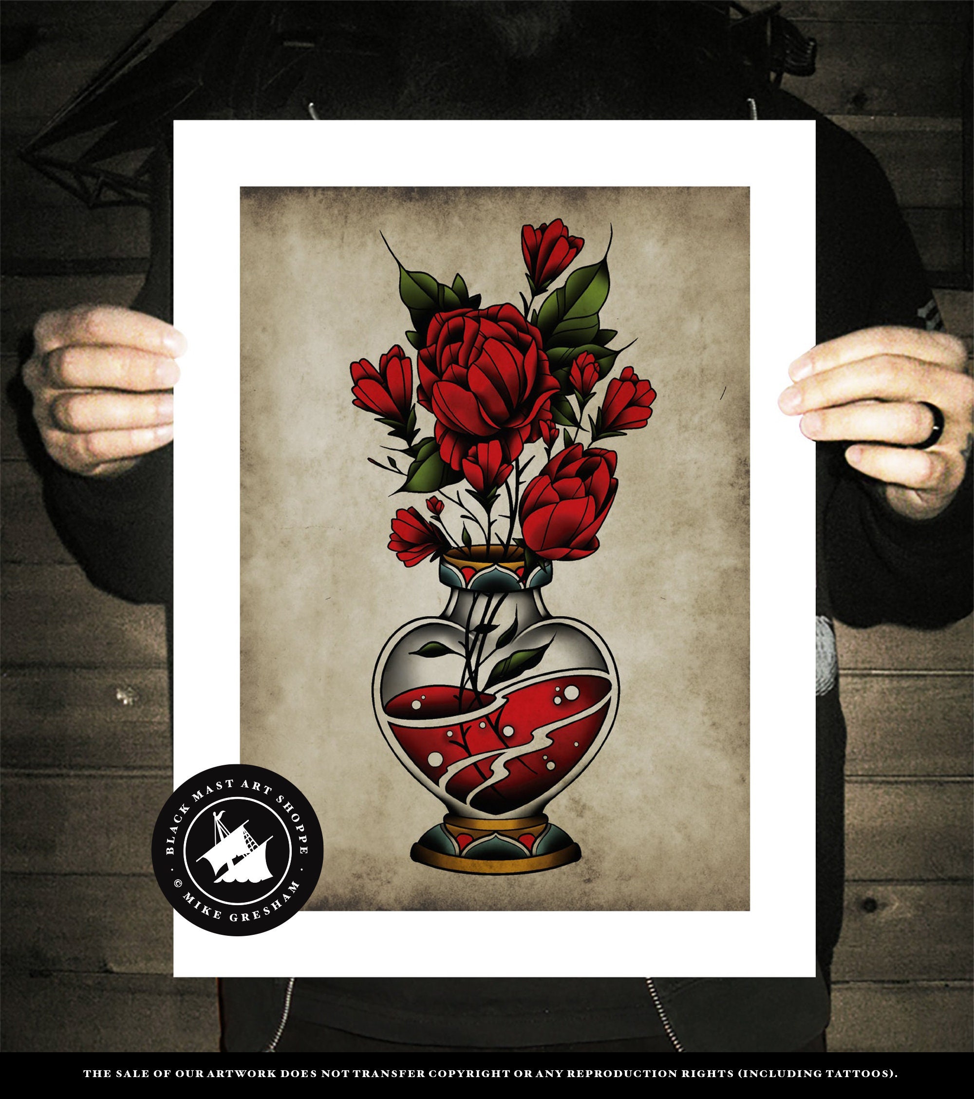 洋書 VINTAGE TATTOOS Vase, Roses, Neo-traditional Tattoo Flash, Old School, Art