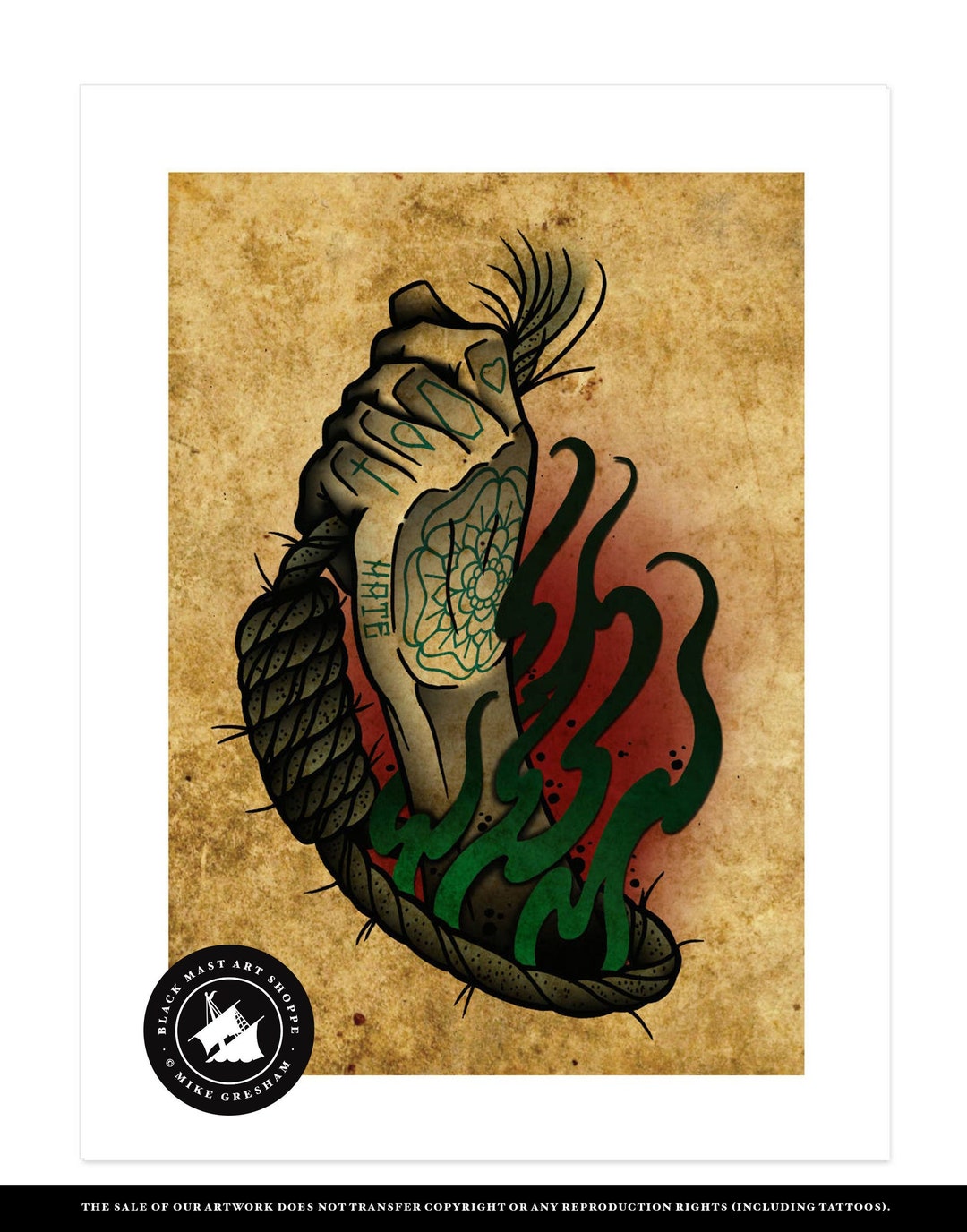 Hang in There, Noose, Hand, Neo-traditional Tattoo Flash, Old School ...