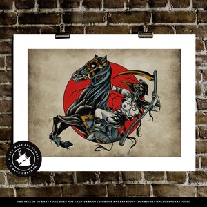 Dark Horse Rides, Plague Doctor, Neo-Traditional Tattoo Flash, Old School, Art Print 16x12 image 2