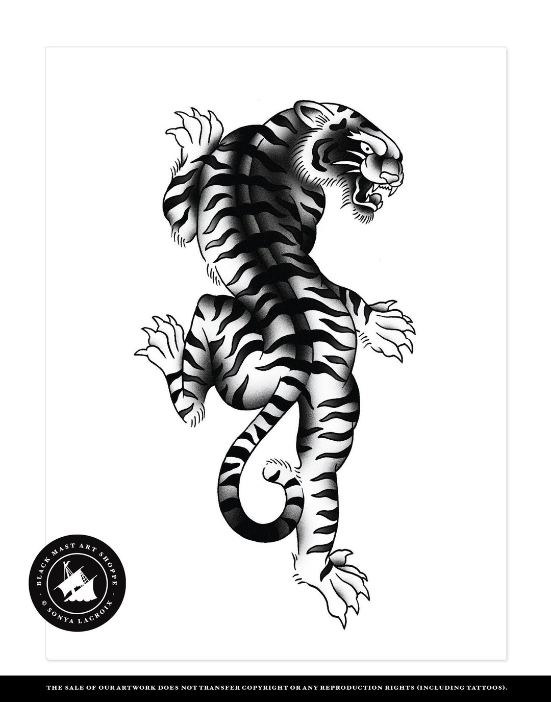 Premium Vector | Tiger and dagger flash tattoo
