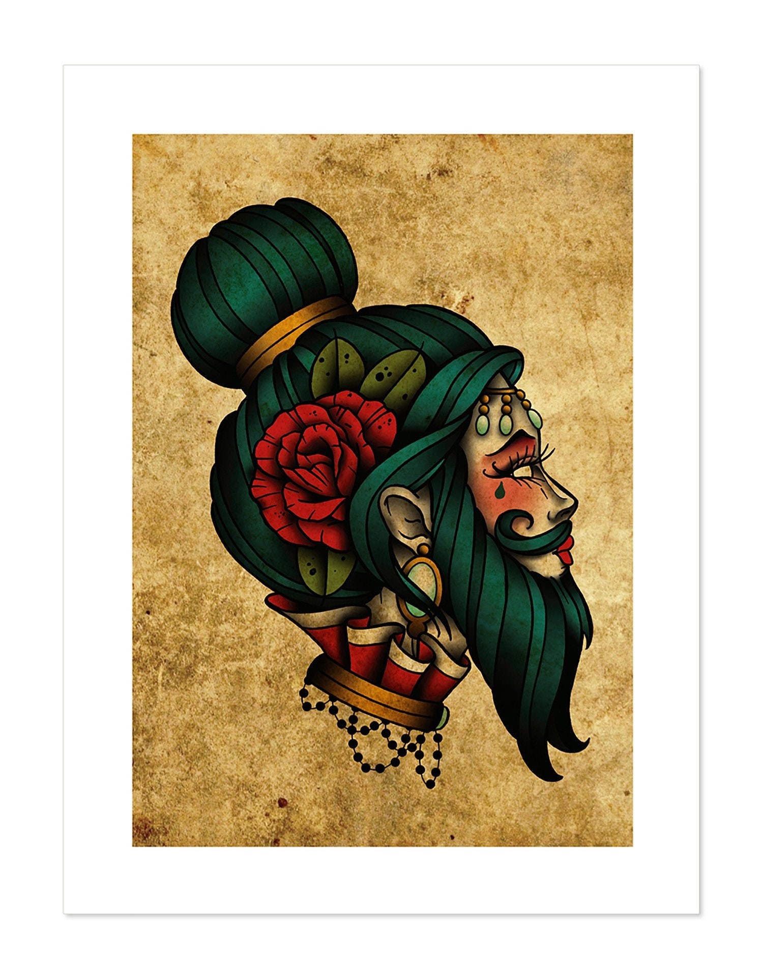 Old Print Close-up of Circus Freak Show Girl Old Print Close-up of Circus Freak Show Girl
