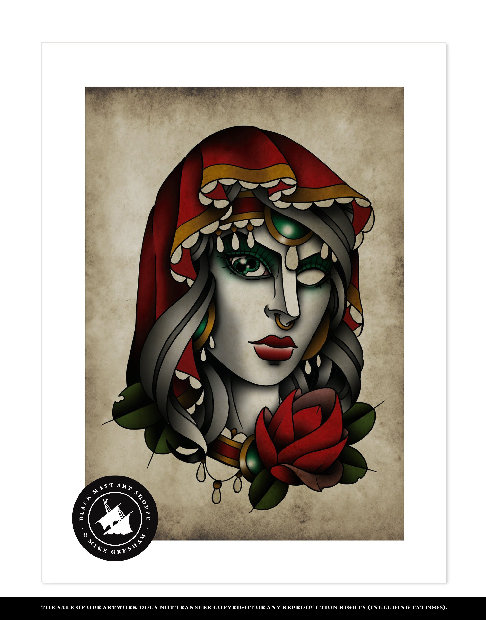 Call of the Gypsy, Neo-traditional Tattoo Flash, Old School
