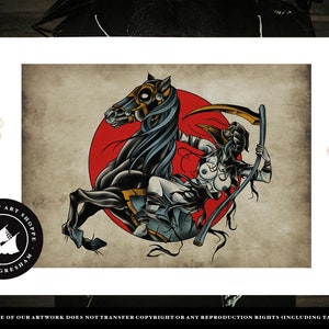 Dark Horse Rides, Plague Doctor, Neo-Traditional Tattoo Flash, Old School, Art Print 16x12 image 3