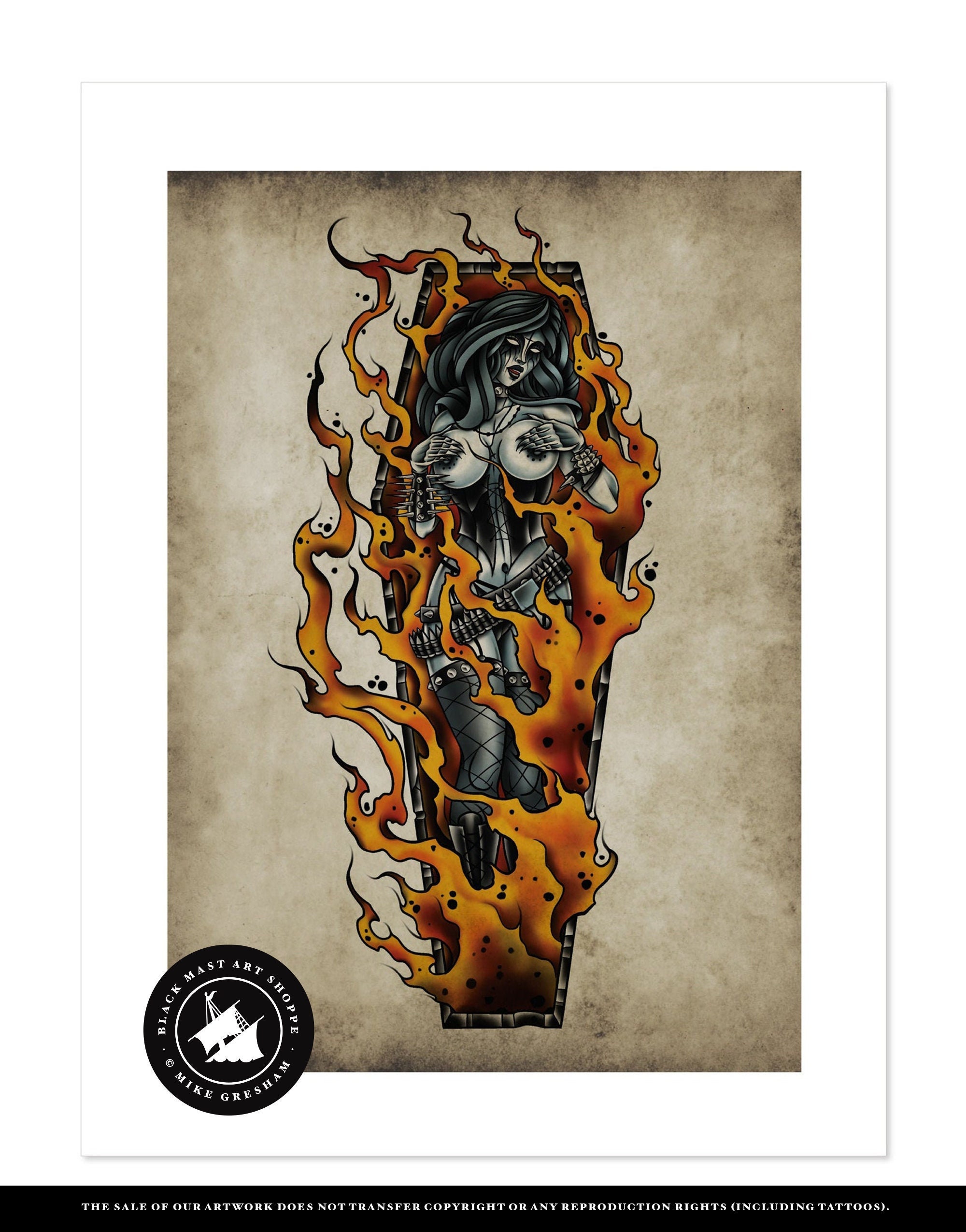 Fire flames tattoo stock illustration in 2023