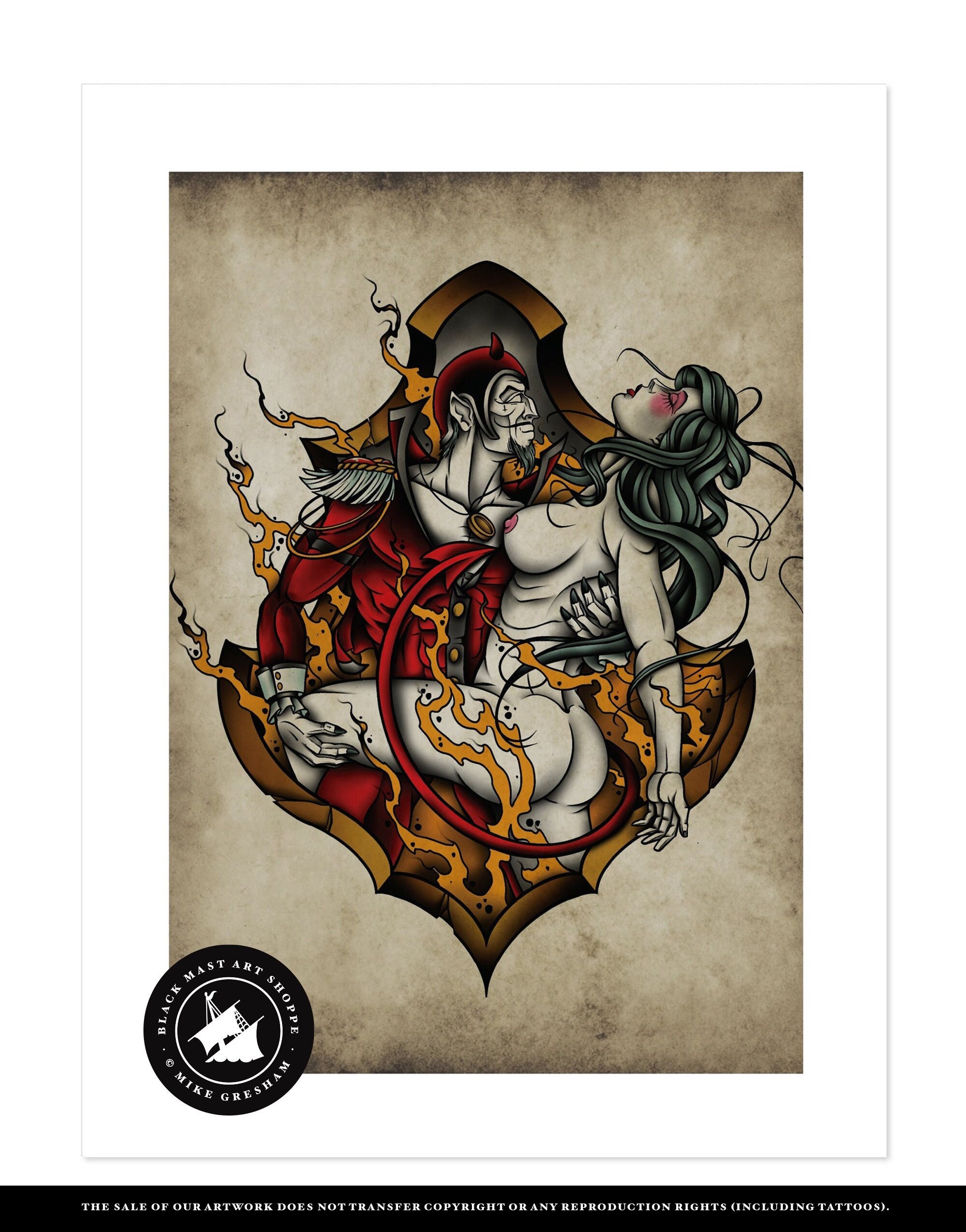 Dance With the Devil, Neo-traditional Tattoo Flash, Old School