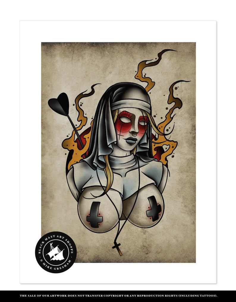 The Sinner, Neo-Traditional Tattoo Flash, Old School, Art Print 12x16 image 1