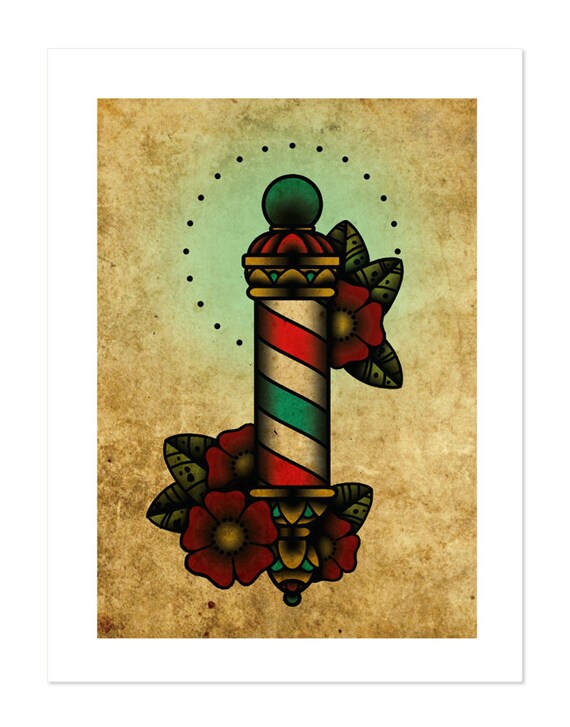 Barber Poll Neo Traditional Tattoo Flash Old School Art Etsy