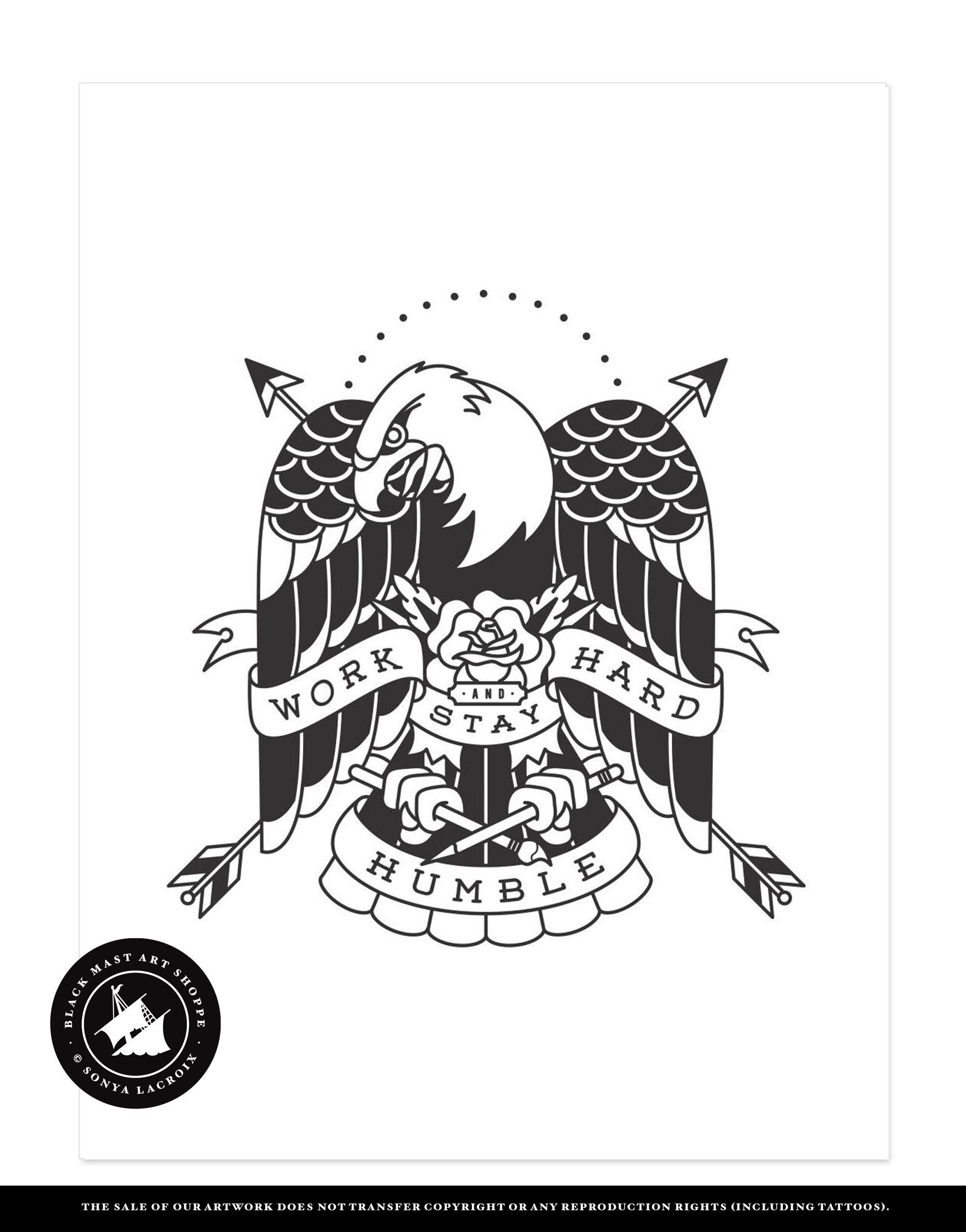 Work Hard & Stay Humble Eagle Arrows Neo-traditional Tattoo - Etsy Hong Kong