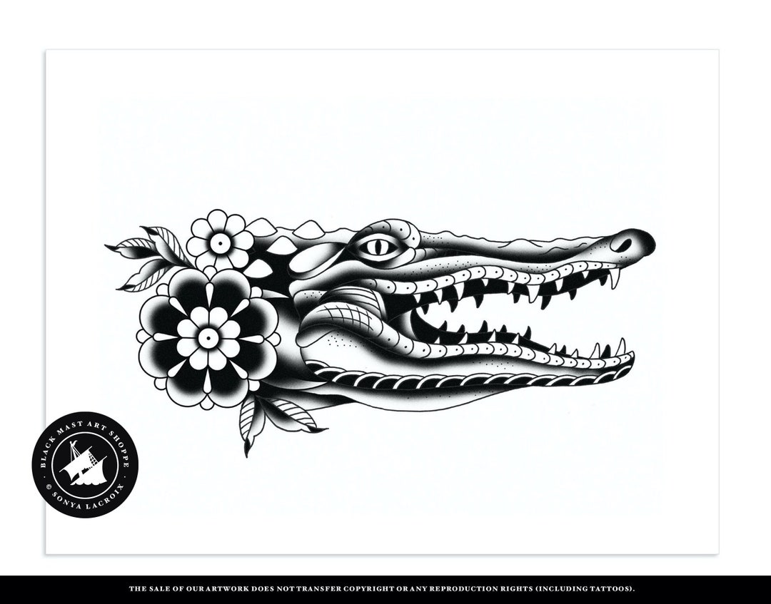 Awesome 3D Alligator Head Tattoo Design