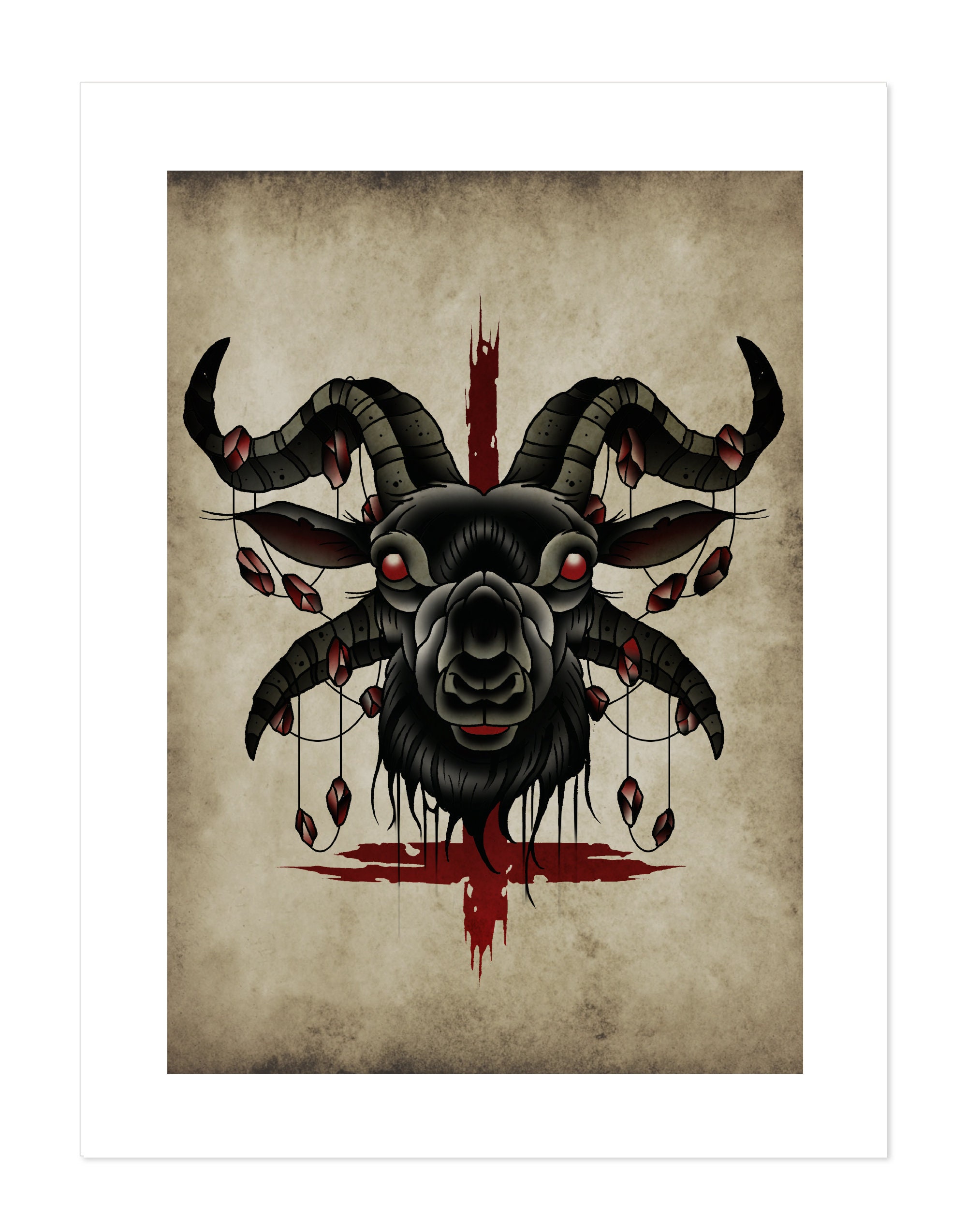 Baphomet Goat Neo Traditional Tattoo Flash Old School Art Etsy