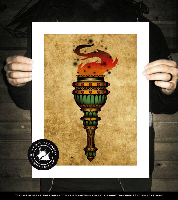 Antorcha Flash de tatuaje neotradicional impresión artística - Etsy España