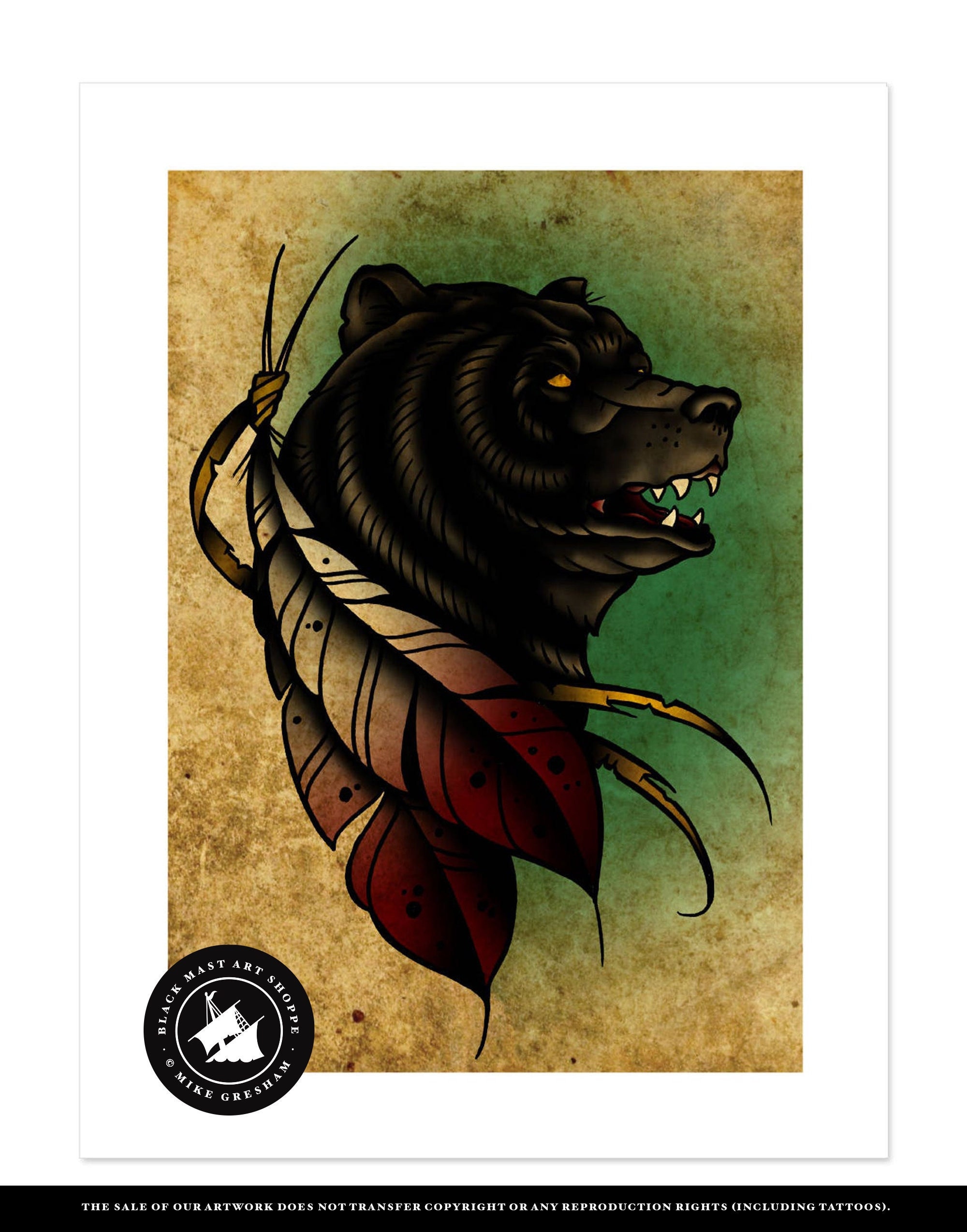 Bear and Feathers Neo-traditional Tattoo Flash Old School - Etsy Hong Kong