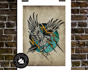 真夜中のような衝撃、鳥、稲妻、新伝統タトゥーフラッシュ