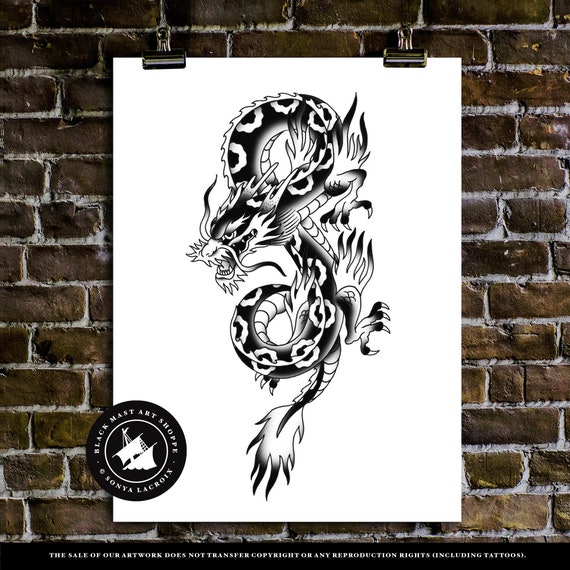 Black And White Japanese Dragon