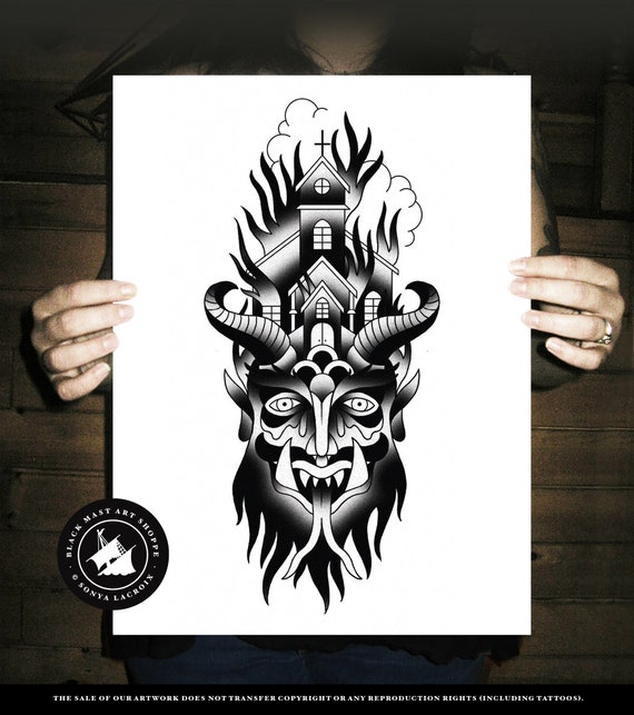 Traditional Demon Tattoo Sign American Traditional Tattoo Art Wall Art for  Tattoo Studio Traditional Tattoo Flash Tattoo Art - Etsy