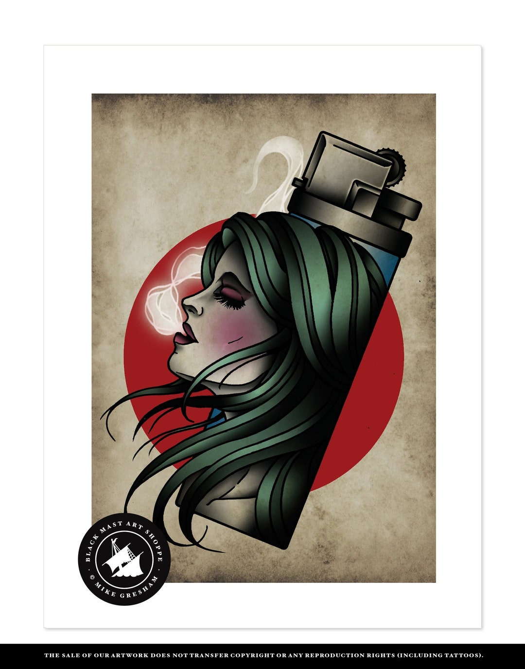 Light'er Up, Lighter, Pin Up, Neo-traditional Tattoo Flash