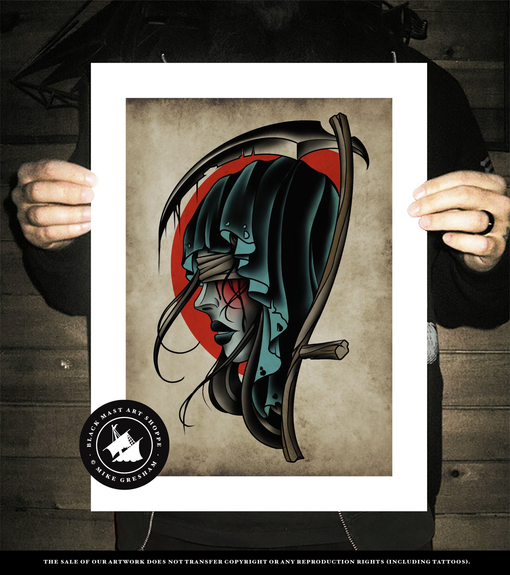 死は彼女になる、女性の死神、新伝統タトゥーフラッシュ、オールド