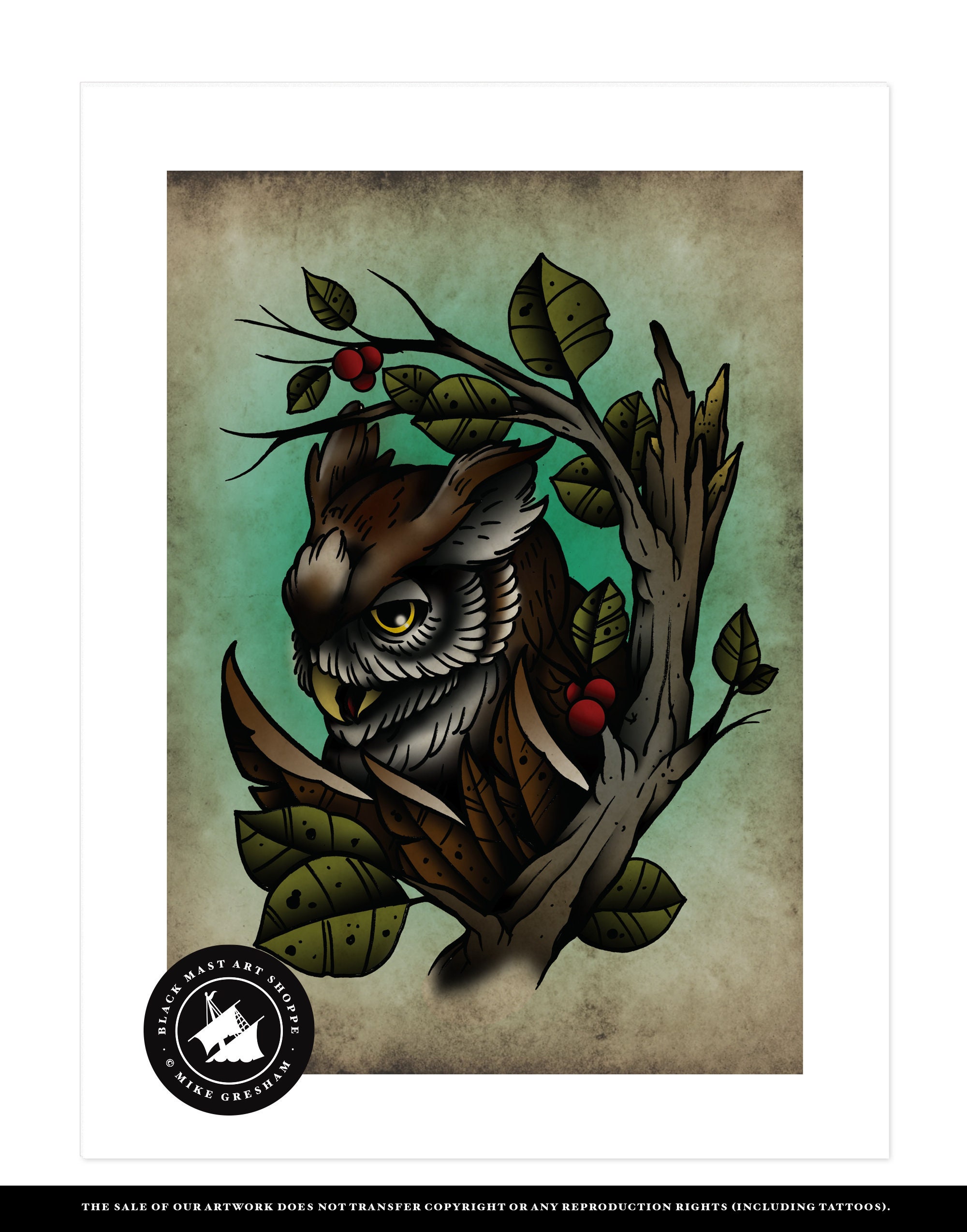 Wisdom is Haunting American Traditional Owl and Snakes Tattoo Design by V  Affliction Poster for Sale by vaffliction  Redbubble