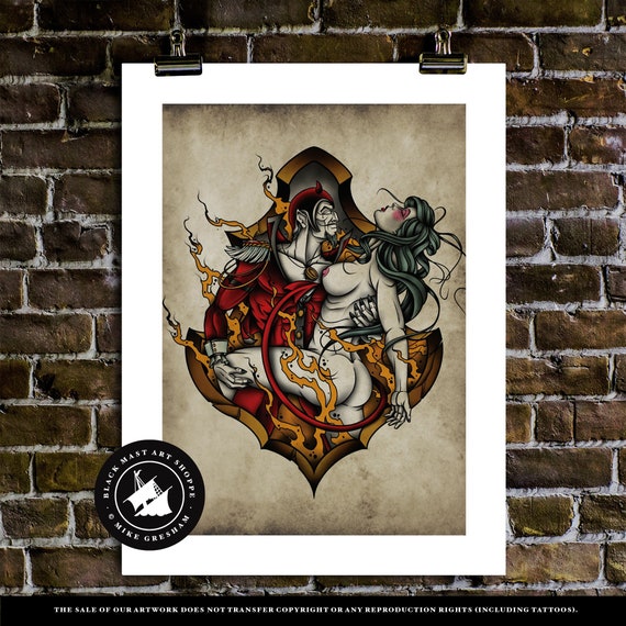 Dance With the Devil, Neo-traditional Tattoo Flash, Old School