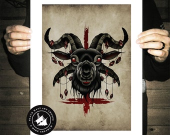 Baphomet, Goat, Neo-traditional Tattoo Flash, Old School, Art