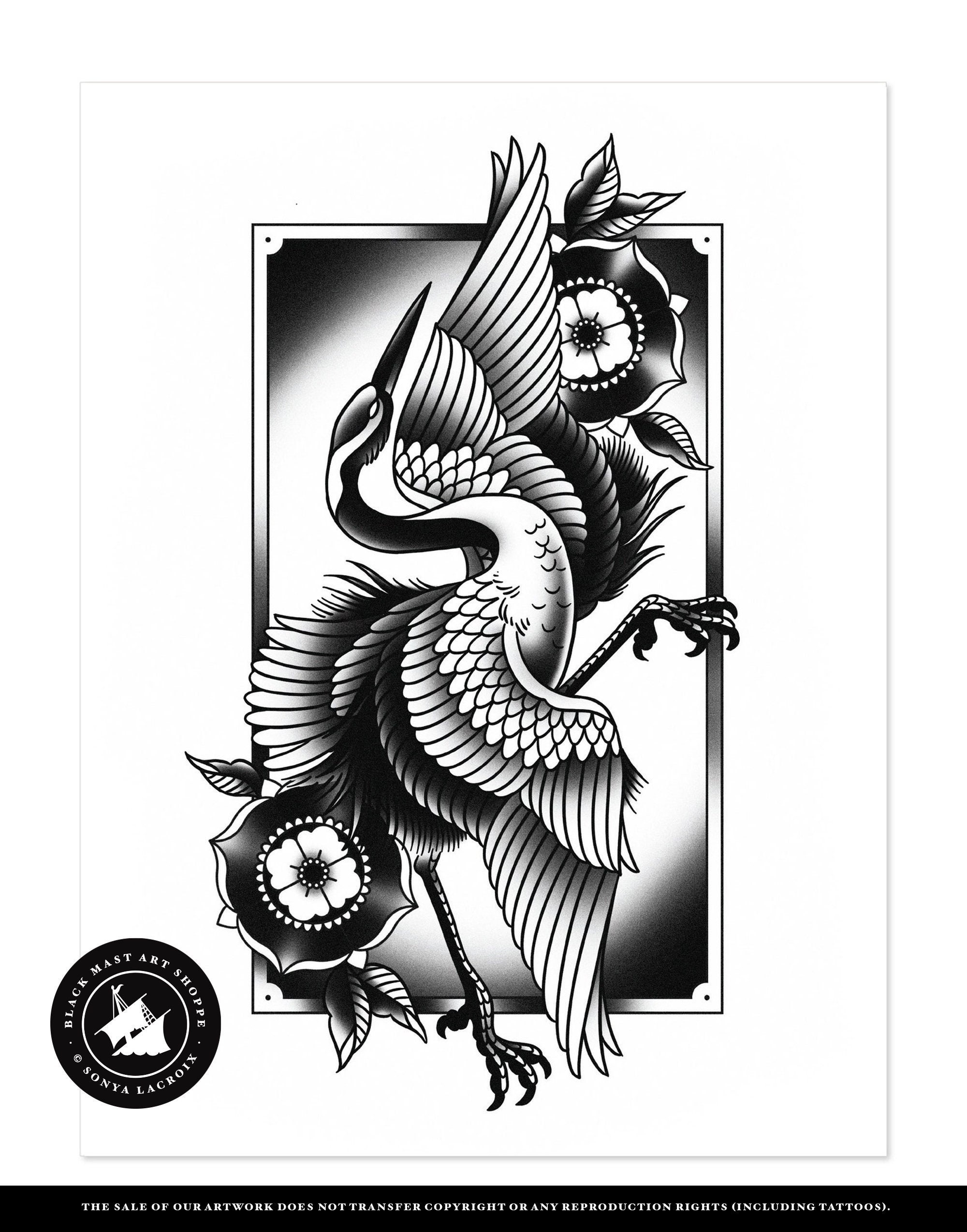 Japanese Cranes Print  Good Old Times Tattoo COVID19 Merch Print