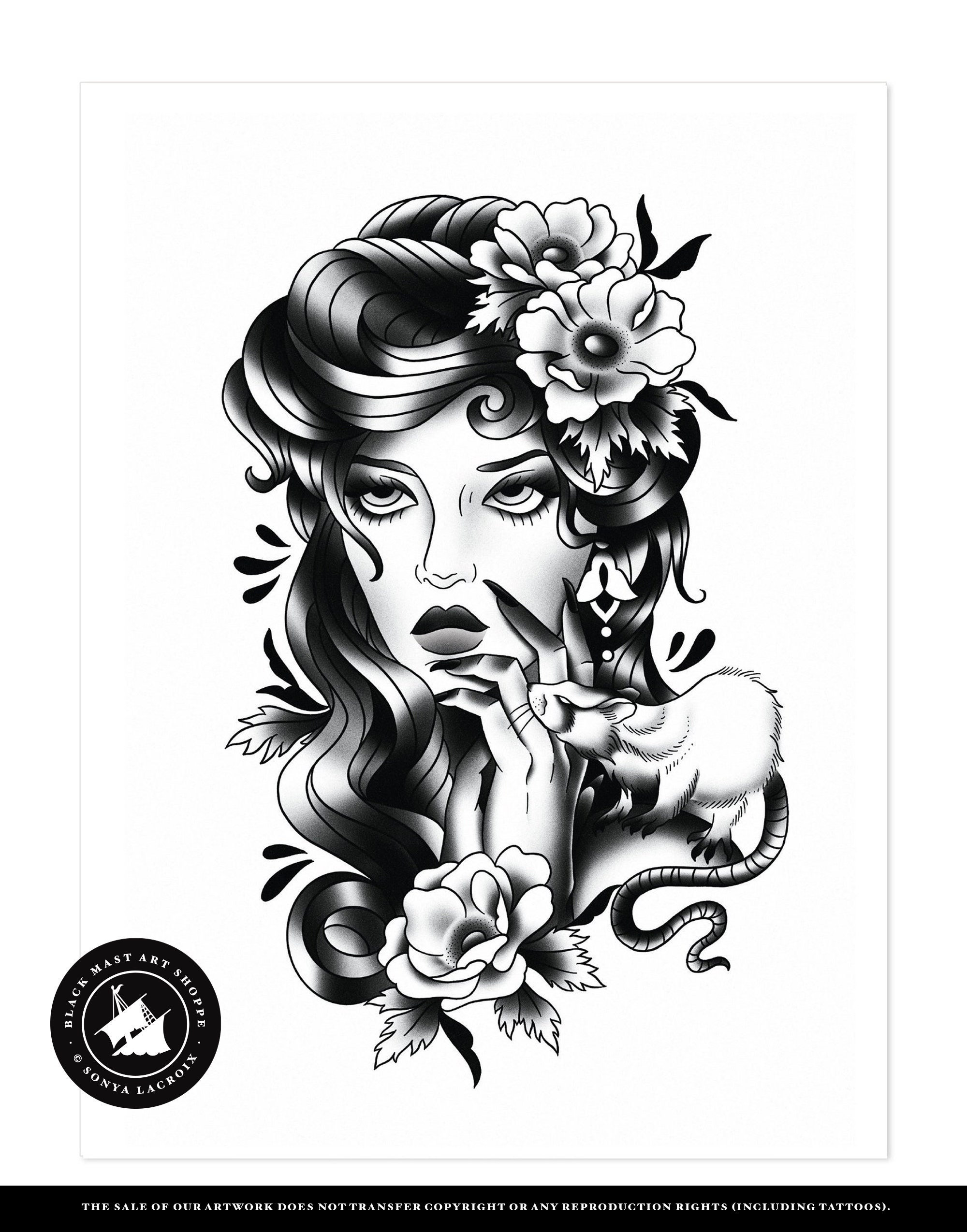 Buy Flapper Lady Head Traditional Tattoo Flash Black and White Online in  India  Etsy