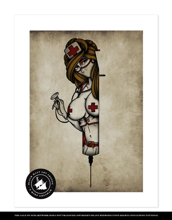 Traditional Nurse Tattoo Art Print by Leex337 | Society6