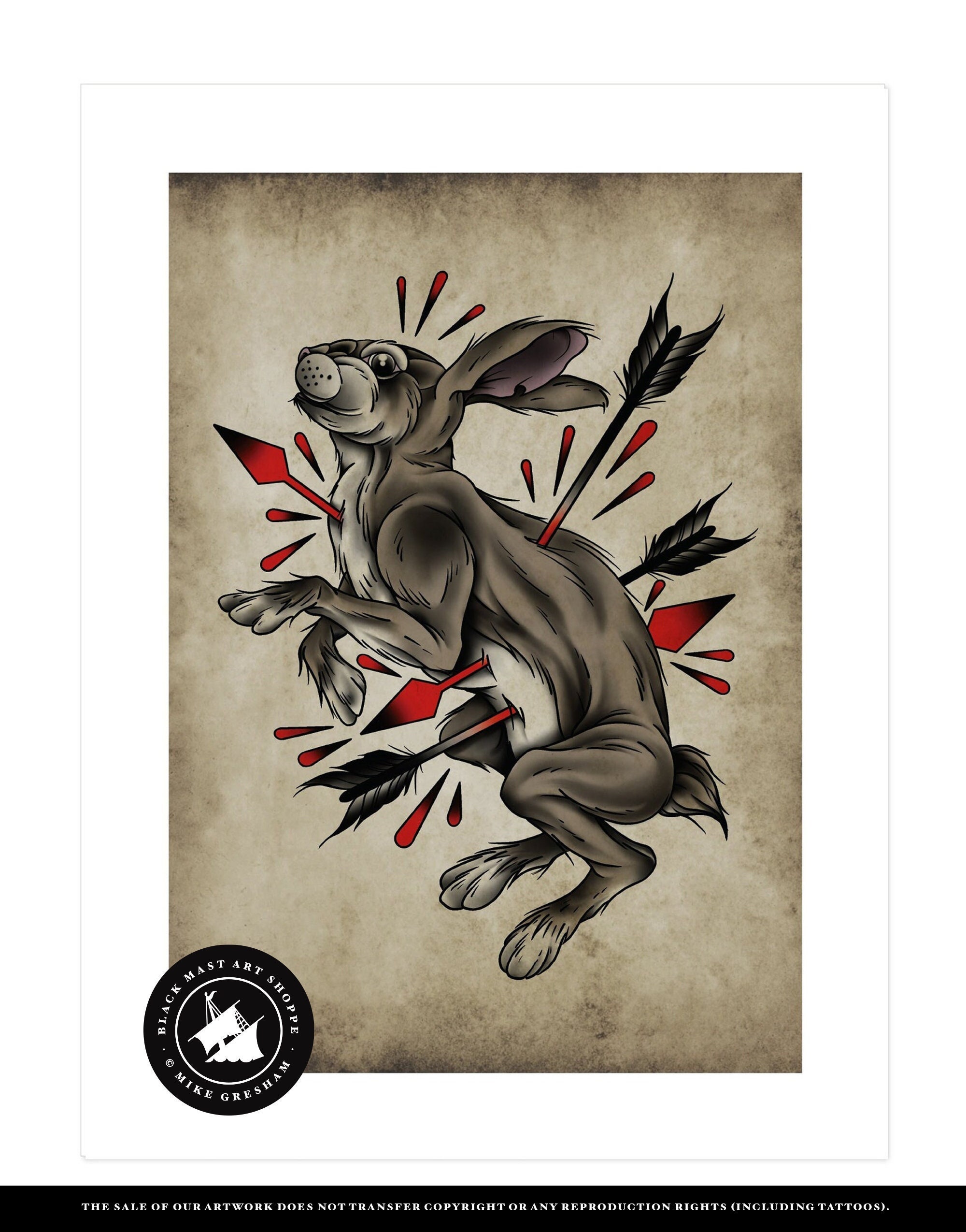 American Traditional Rabbit Tattoo