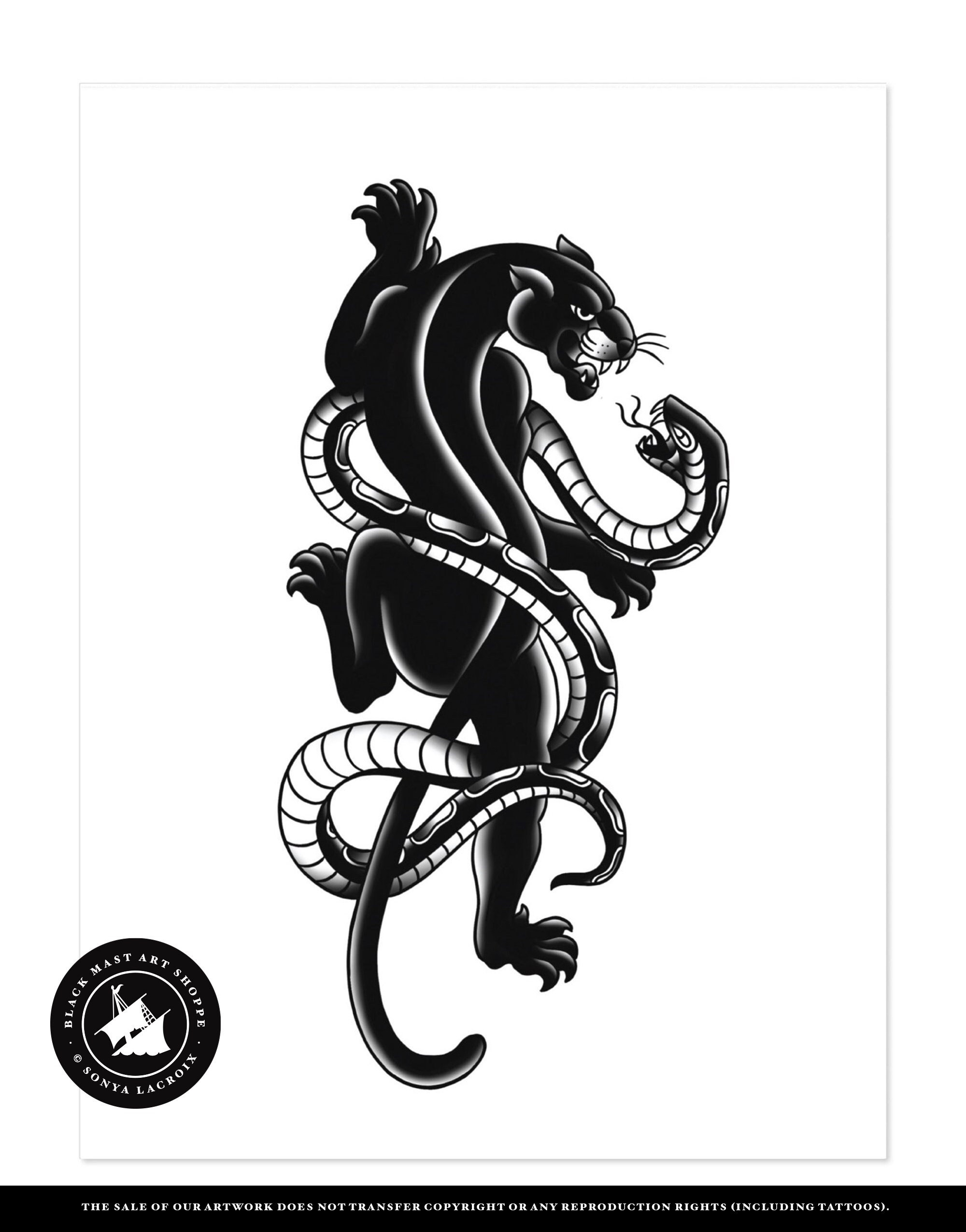 Crawling Panther & Snake Panther Tattoo Snake Tattoo - Etsy Australia