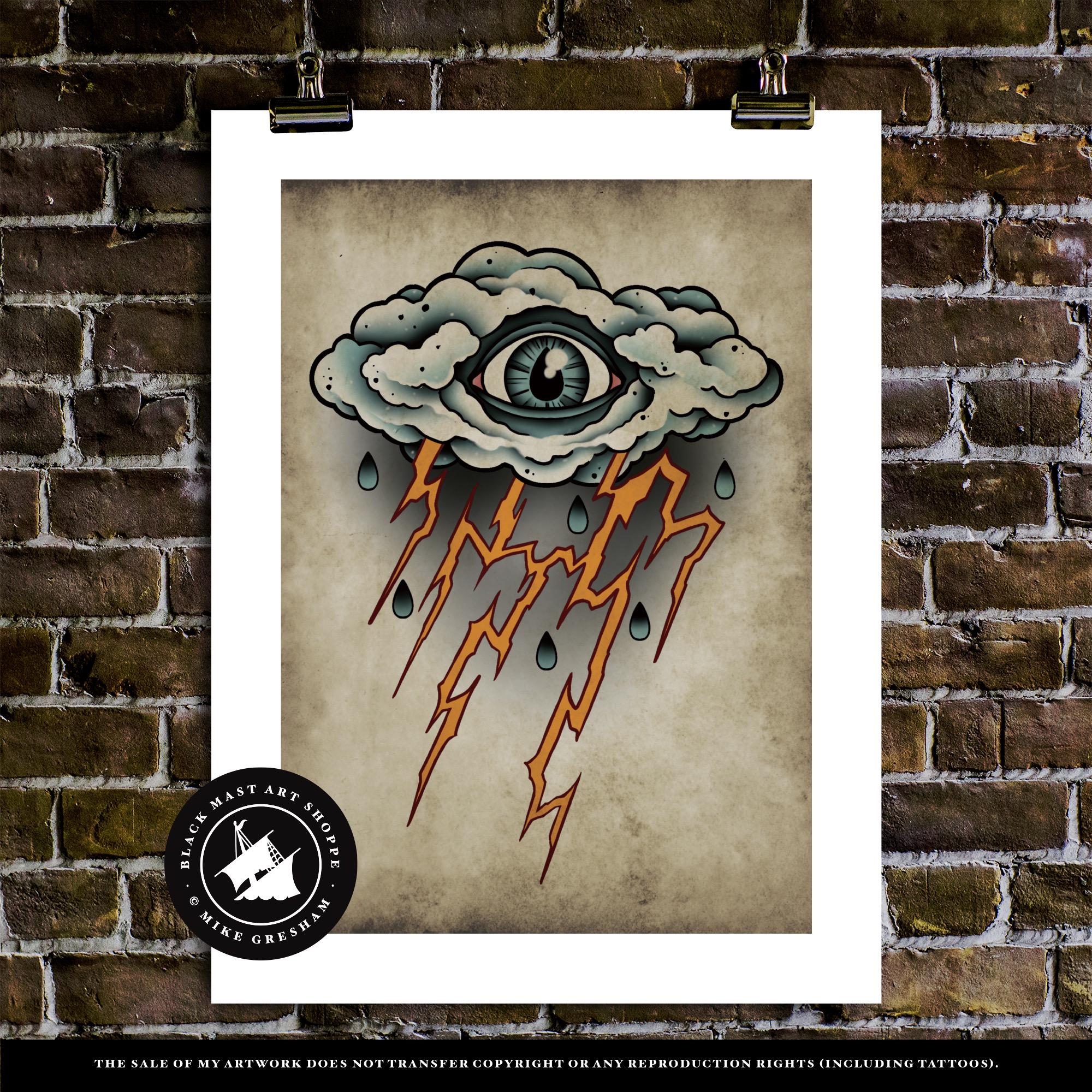 Eye of the Storm, Stormcloud, Lightening, Neo-traditional