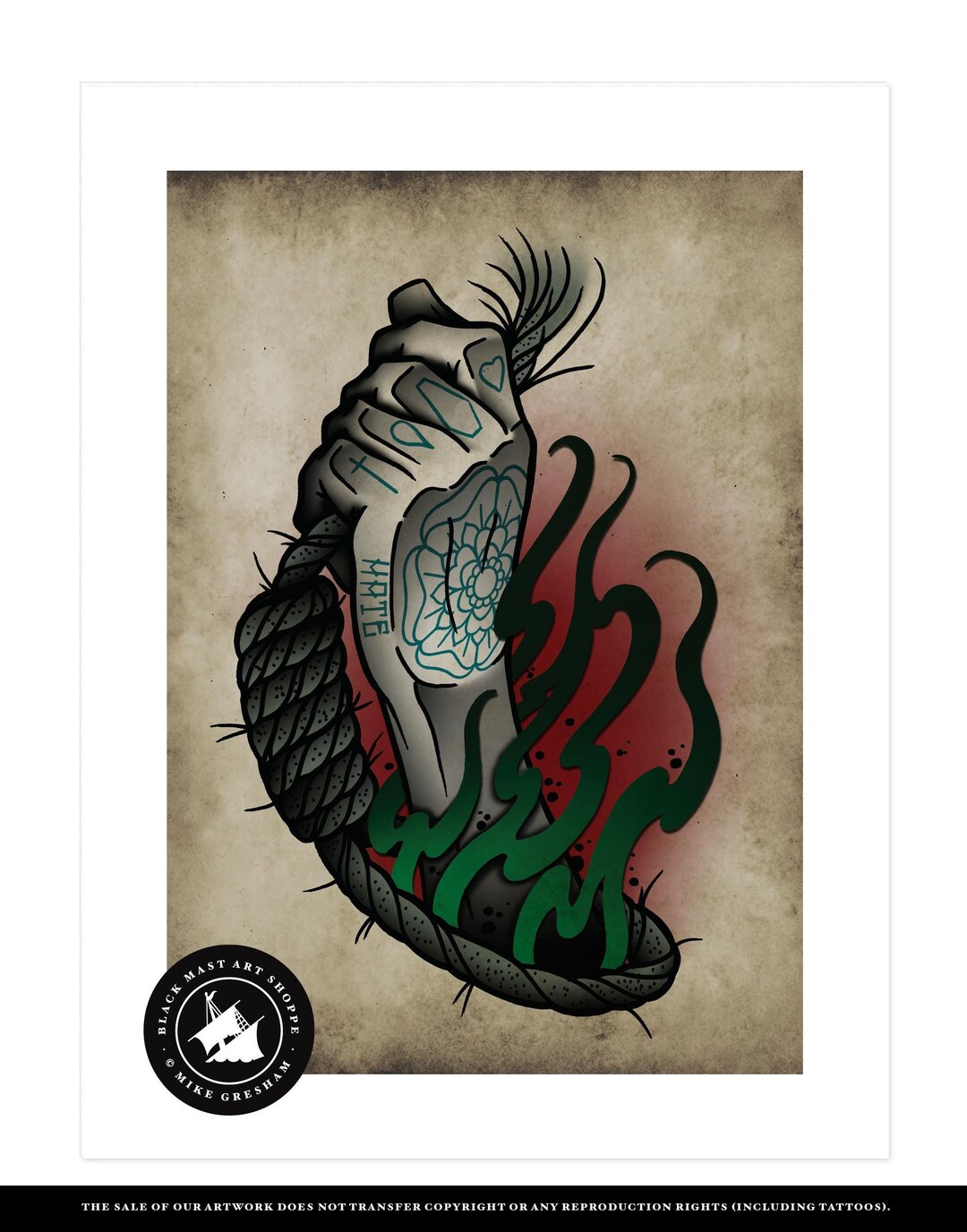 Hang in There, Noose, Hand, Neo-traditional Tattoo Flash, Old School ...