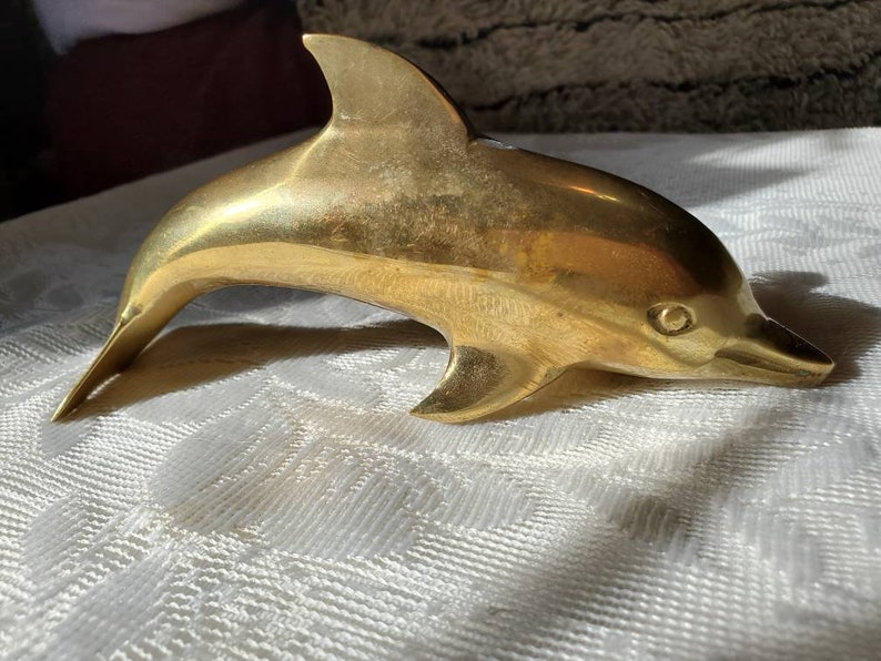 Vintage Brass Dolphin Figurine  Mystic Altar Decor  Beachfront  Beach House Resort  Oceanfront Spa  Massage Parlor  Relax Unwind